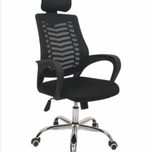 Comfortable mesh chair with padded seat and swivel base.
