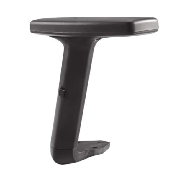 Close-up of padded armrests on a black office chair