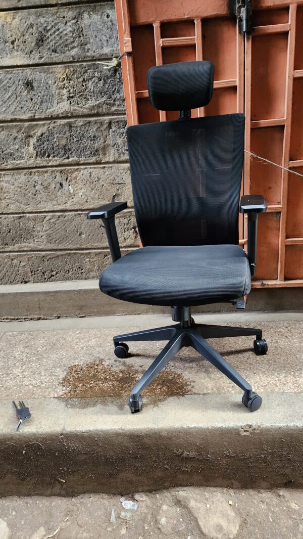 High-back ergonomic chair with headrest and lumbar support
